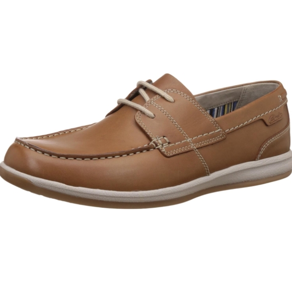Clarks | Fallston Tan Leather Boat Shoes Cushion Ortholite Men's Size 10 - Picture 2 of 16